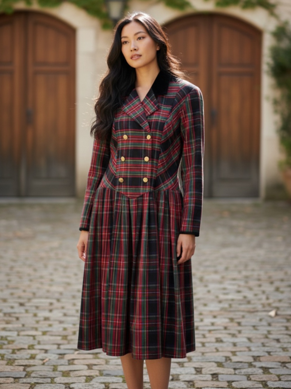 Vtg Misty Lane Midi Dress Sz 5/6 Small Medium Tartan Plaid Holiday Red Black